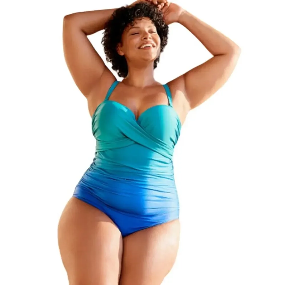 Lane Bryant Cacique Swim Mermaid Ombre Underwire Versatile Strap Swimsuit 38DDD